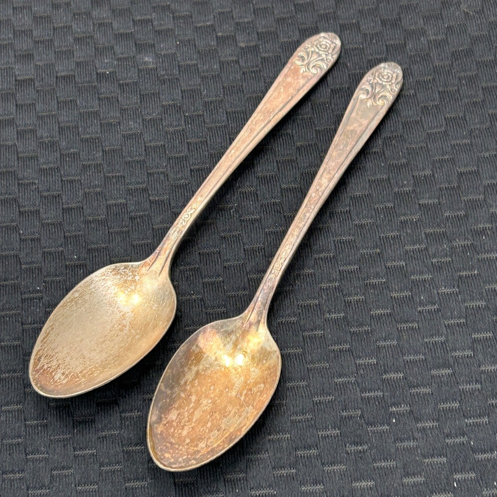 Melody Silver Plate Spoons Set of 2‎ Vintage Rose Floral Pattern 6 Inch